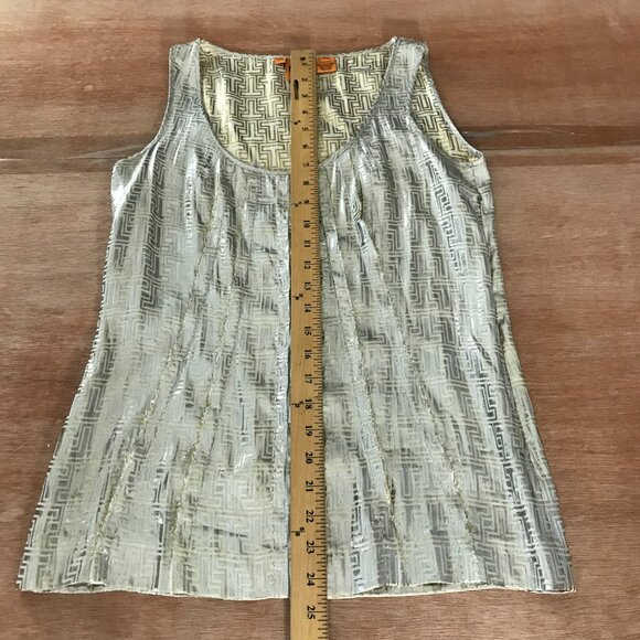 Tory Burch Blouse Women 4 Gold Silver Geometric Sleeveless Silk Polyester Preppy - Picture 5 of 11